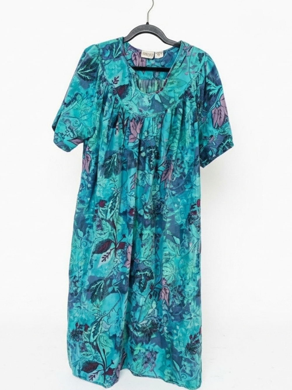 Phases VTG Turquoise Floral Midi MooMoo Cotton Night Dress Size M